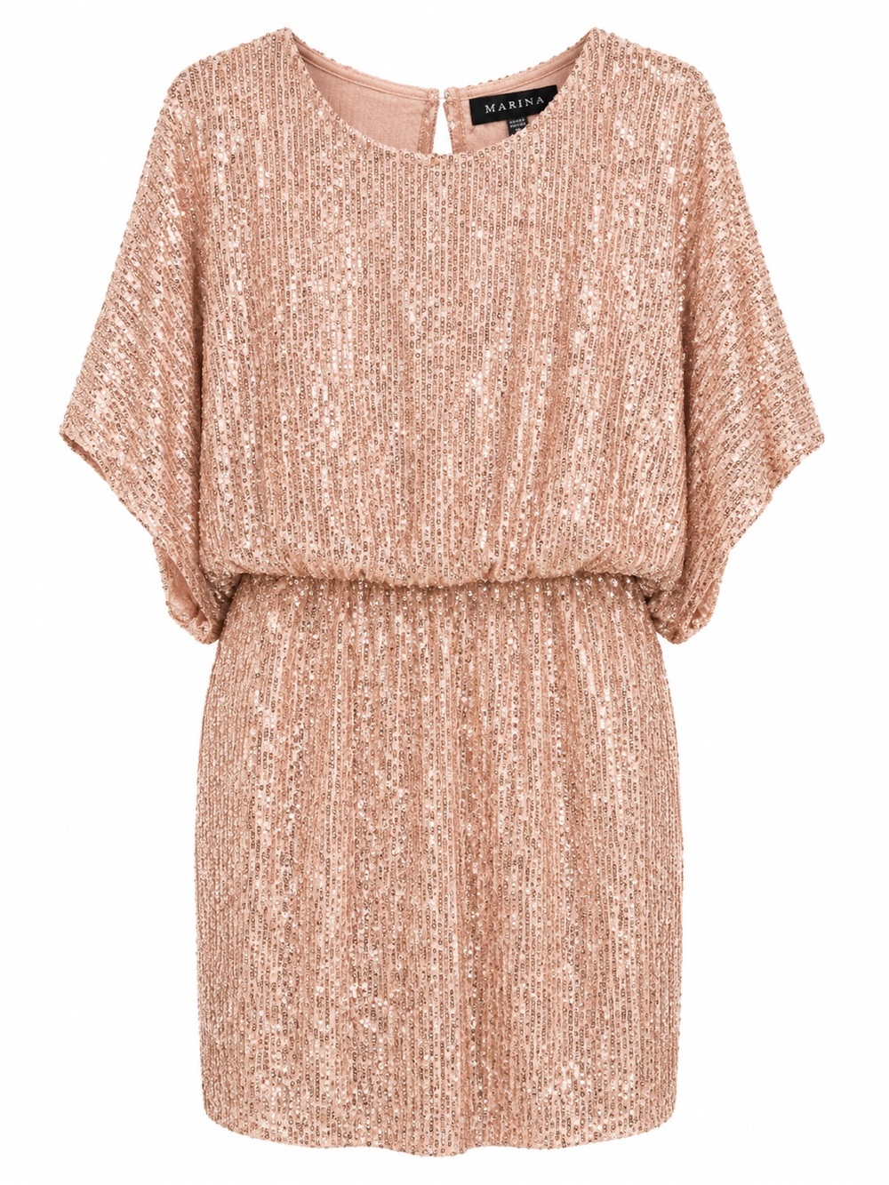 MARINA Rose Gold Sequin Blouson Mini Dress